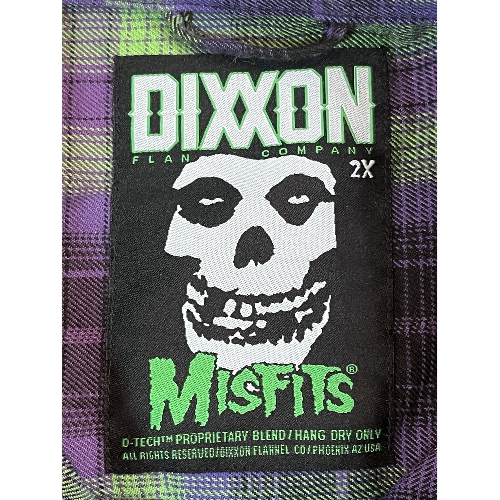 Dixxon Misfits Flannel Shirt Mens 2X Purple Green Plaid Punk Rock Rare - Picture 4 of 9